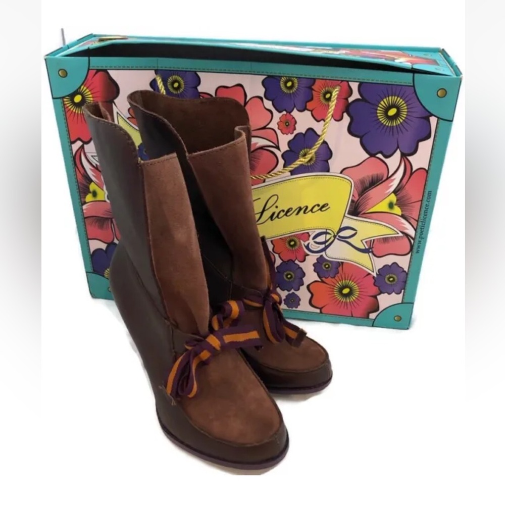 NIB- Poetic Licence Headliner 6.5M Leather Brown Pull-Up Mid-Calf Bootie